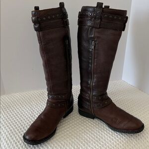 WOMENS BORN Gwynne Harness Chestnut Brown Tall Boots SZ 8